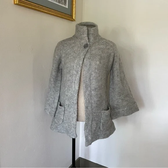 Effortless Cape-Style LUXE Knit Sweater Petite Fit, Heather Gray Soft & Cozy - Picture 3 of 12